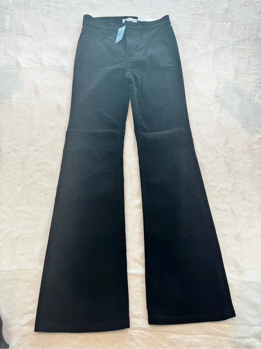 LOFT Petite Slim Flare Pants – Stretch Velvet – Black – Size 24P / 00 – NWT